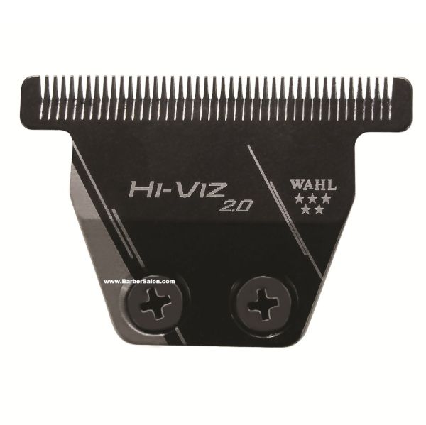 A black Wahl Hi-Viz 2.0 hair clipper blade with silver branding and two visible mounting screws, shown on a plain white background.
