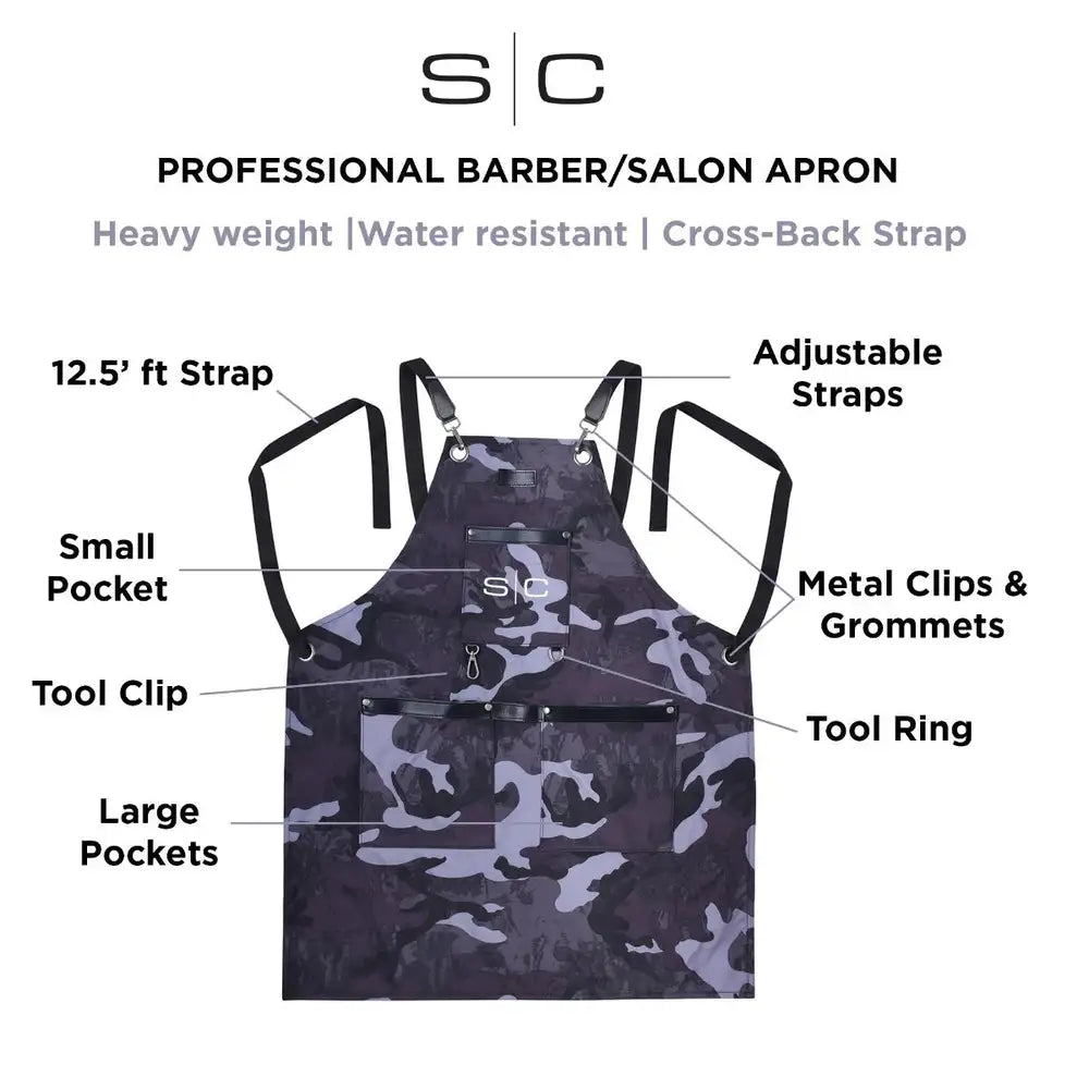 StyleCraft Professional Heavy Weight Waterproof Barber or Salon Hair Cutting Apron Black Camo SC314B